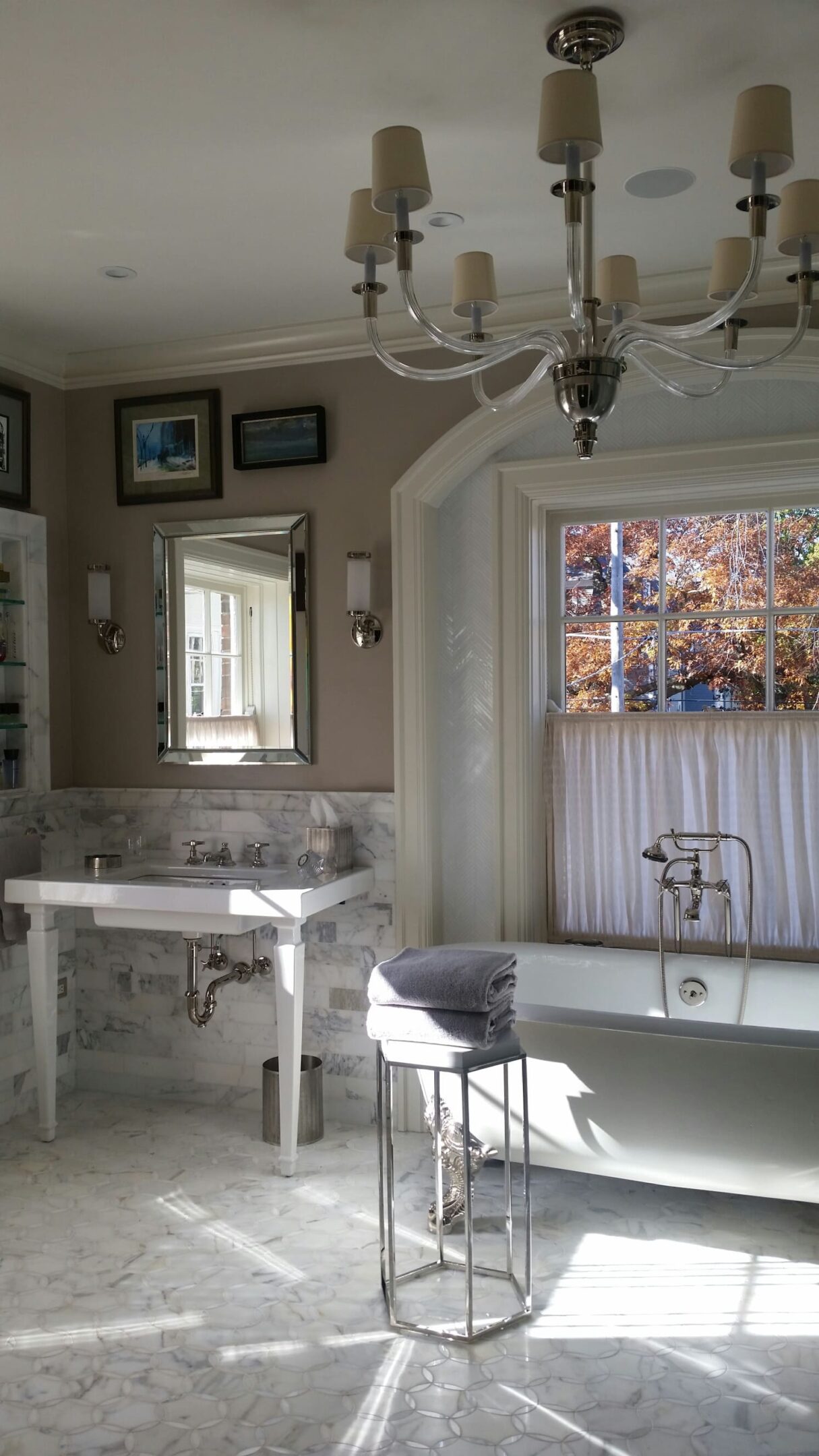 Classic bathroom featuring freestanding tub