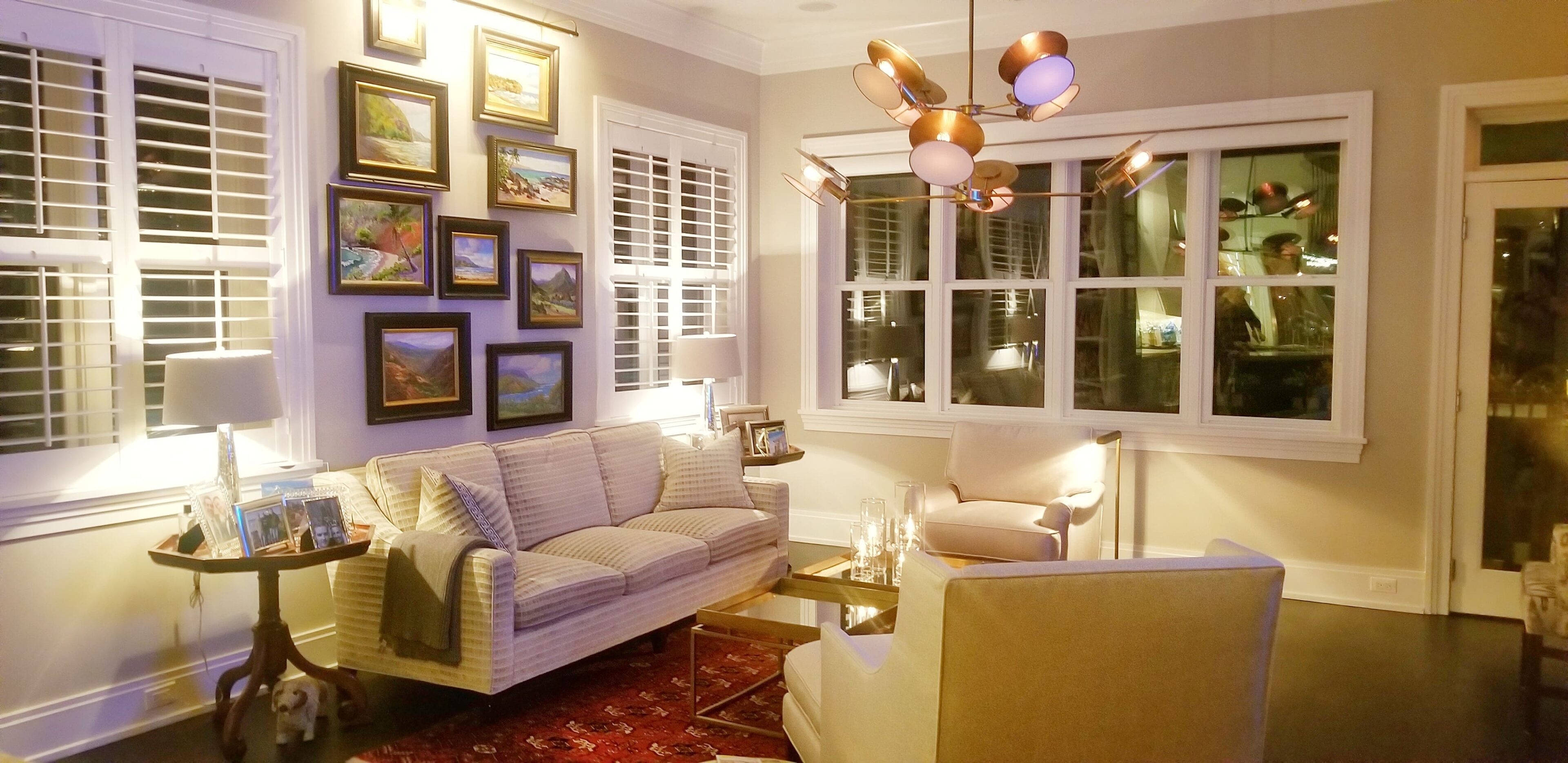 Cozy living room with modern lighting