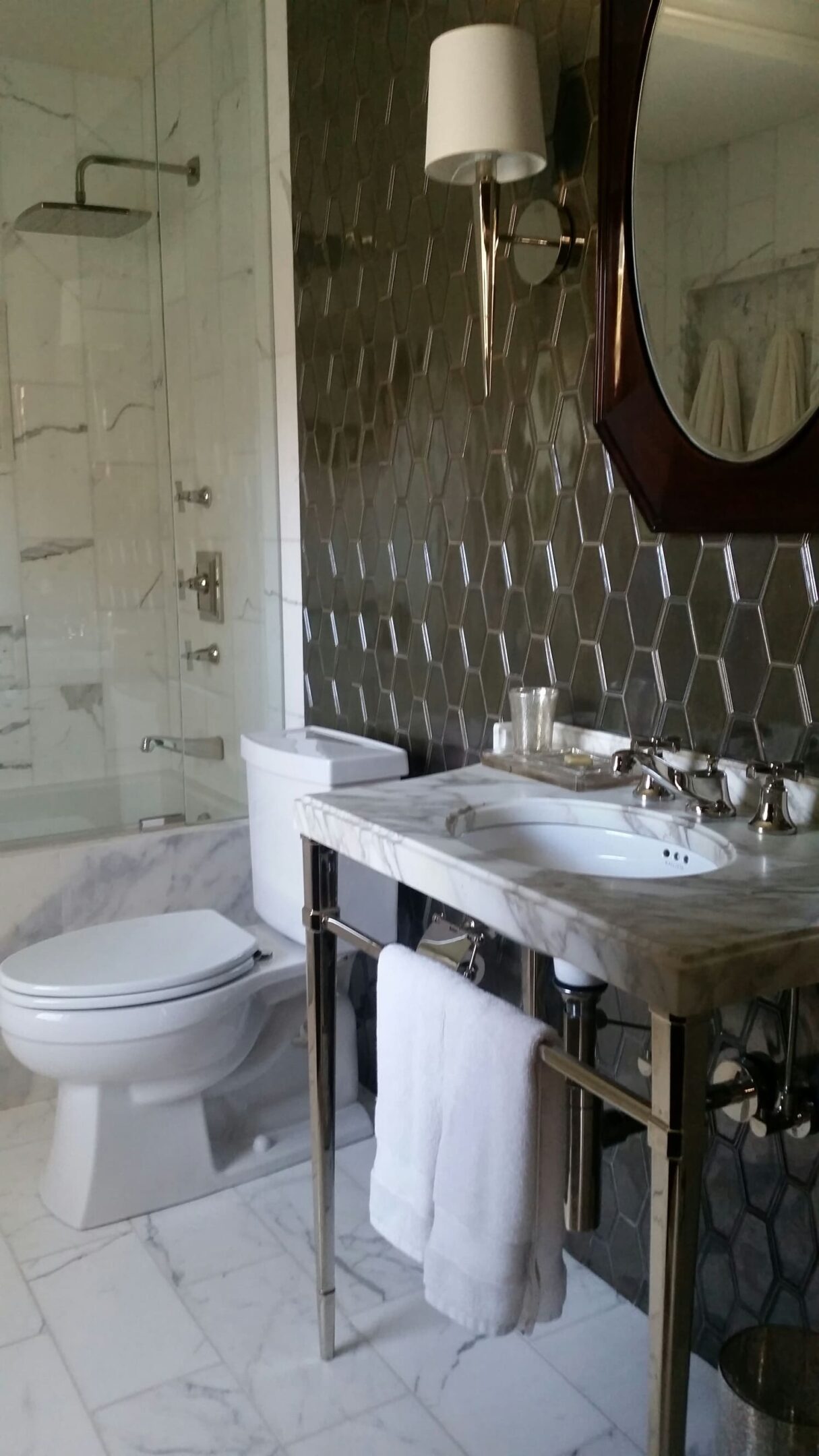 Stylish bathroom with marble and chrome accents
