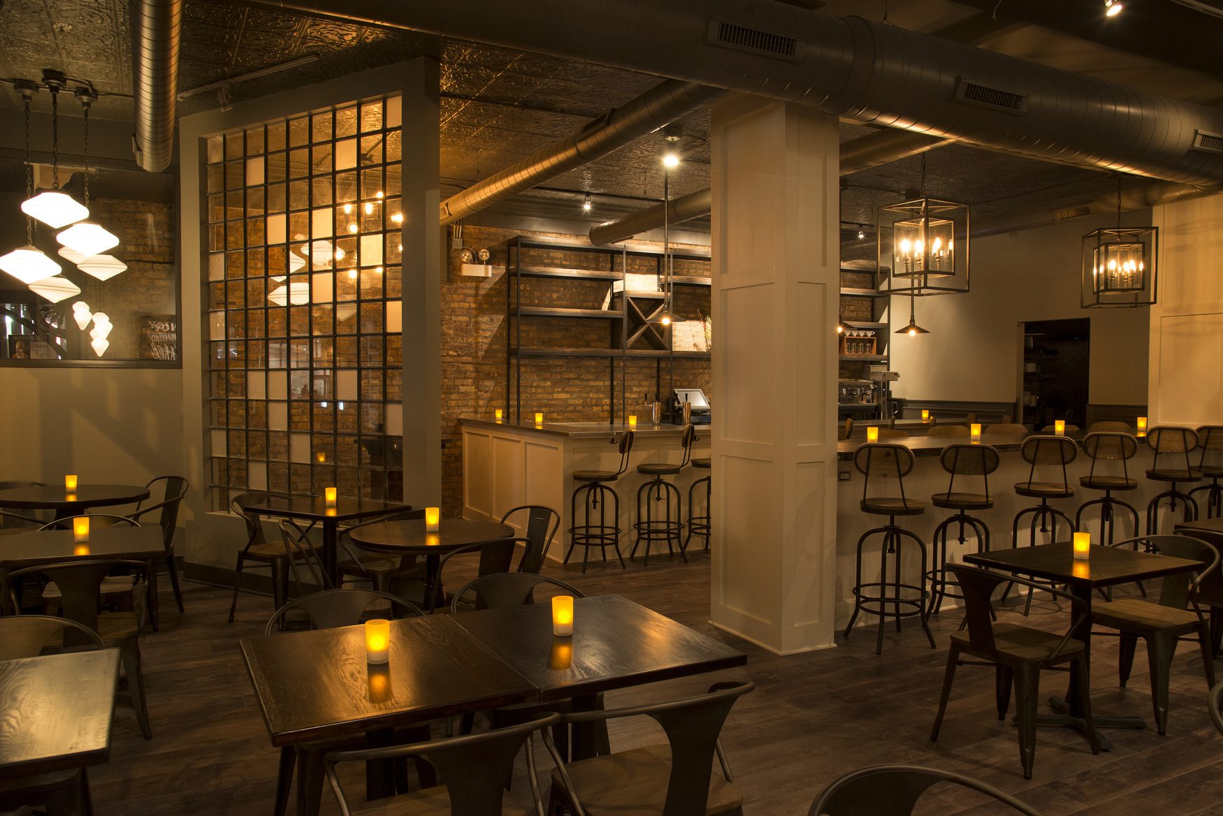 Dimly lit cozy bar interior