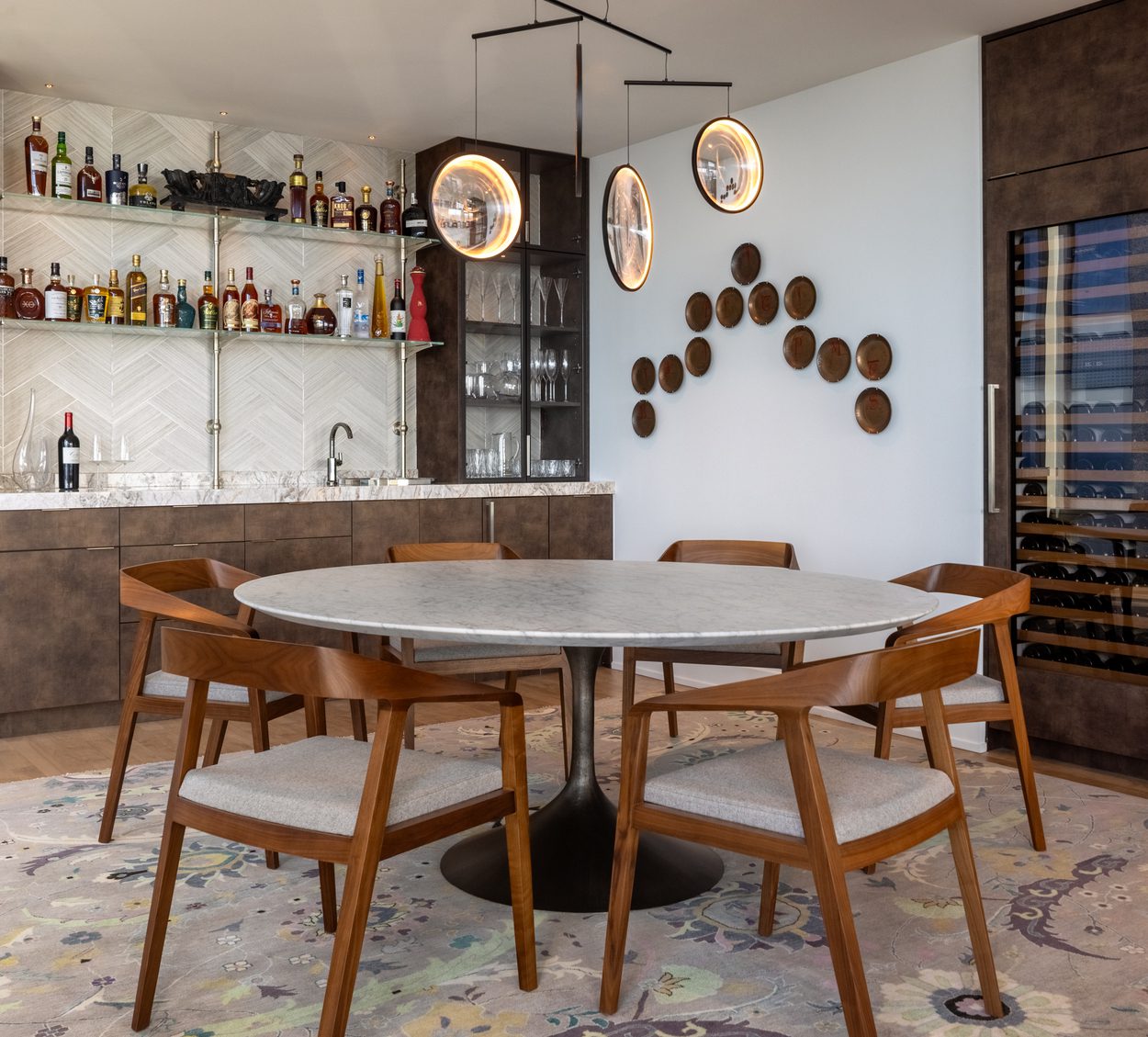 Contemporary dining space with circular table