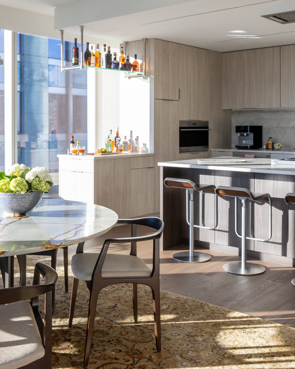 Modern kitchen with bar stools