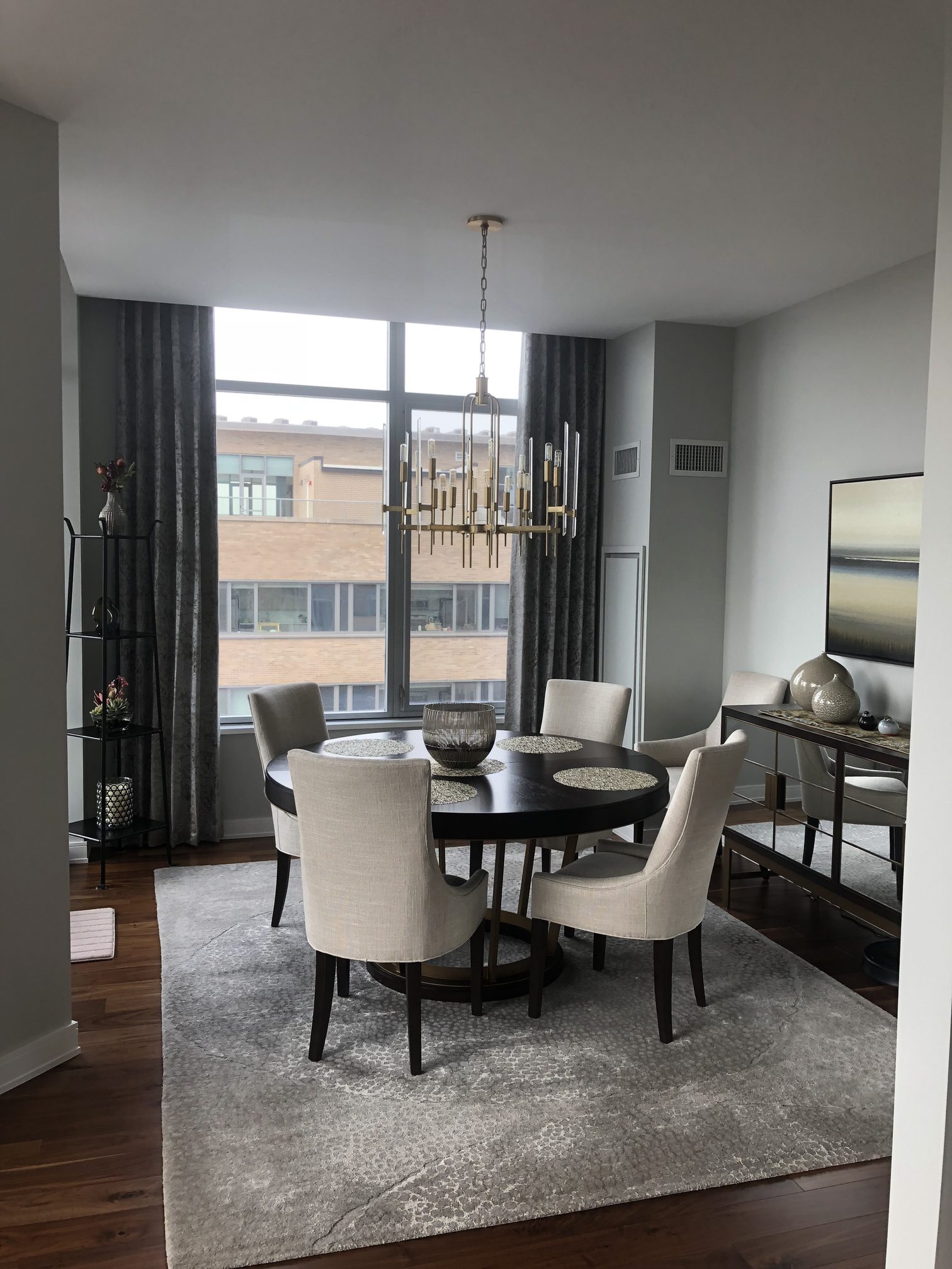 Elegant room with chandelier and large window